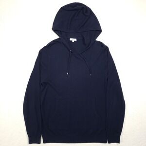 Reiss Hoodie Mens Large Navy Blue Wool Cotton Cashmere Knit Pullover Sweater